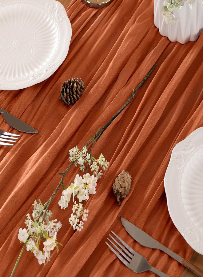 LINXTAR Fall Table Runner Terracotta Cheesecloth Table Runner 10FT Farmhouse Table Runners 120 Inches Table Decor Thanksgiving Dining Room Centerpiece Wedding Boho Baby Shower Birthday - Image 4